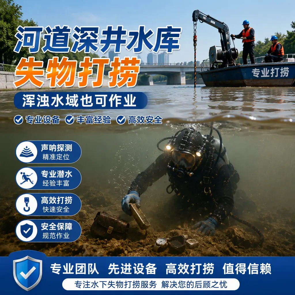 河道深井水库失物打捞，浑浊水域也可作业灯塔