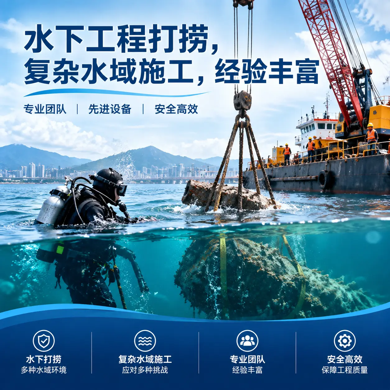 水下工程打捞，复杂水域施工，经验丰富灯塔
